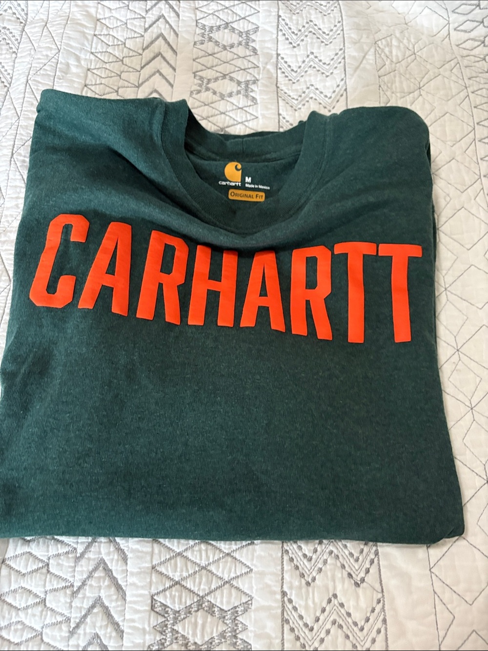 Carhartt Dark Green Tee with Orange Chest Logo